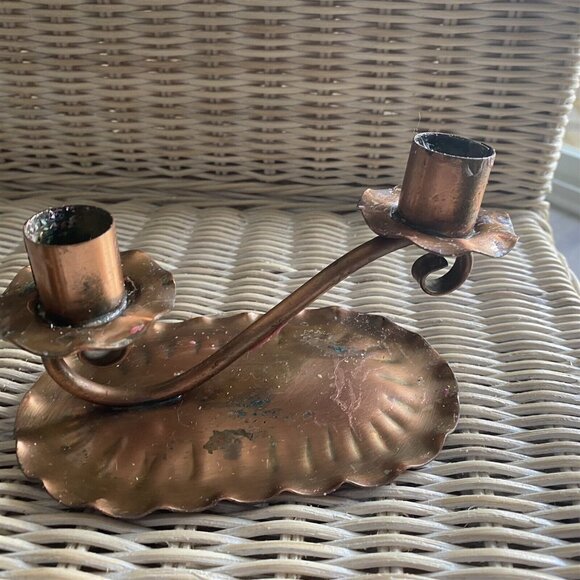 VINTAGE GREGORIAN COPPER Candleholder Candlesticks Double Cup CANDELABRA - Picture 2 of 8